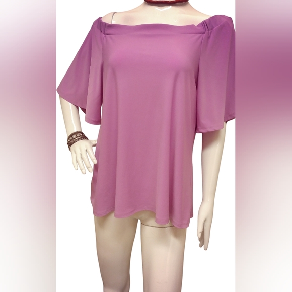 Melanie Lynne Off The Shoulder Purple Blouse Size Medium. - Picture 6 of 12